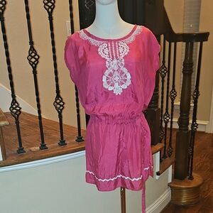 Pink Embroidered Women's Swim Coverup
